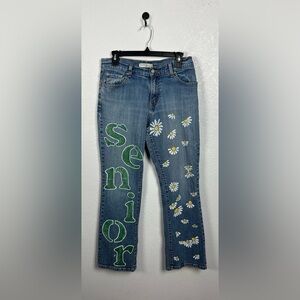 Levis Relaxed Boot Blue Jeans Womens Hand Painted Green White Floral Sz 10 Short